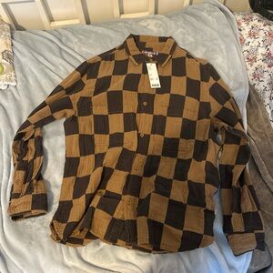 UO double cloth check overshirt tan and black with tags